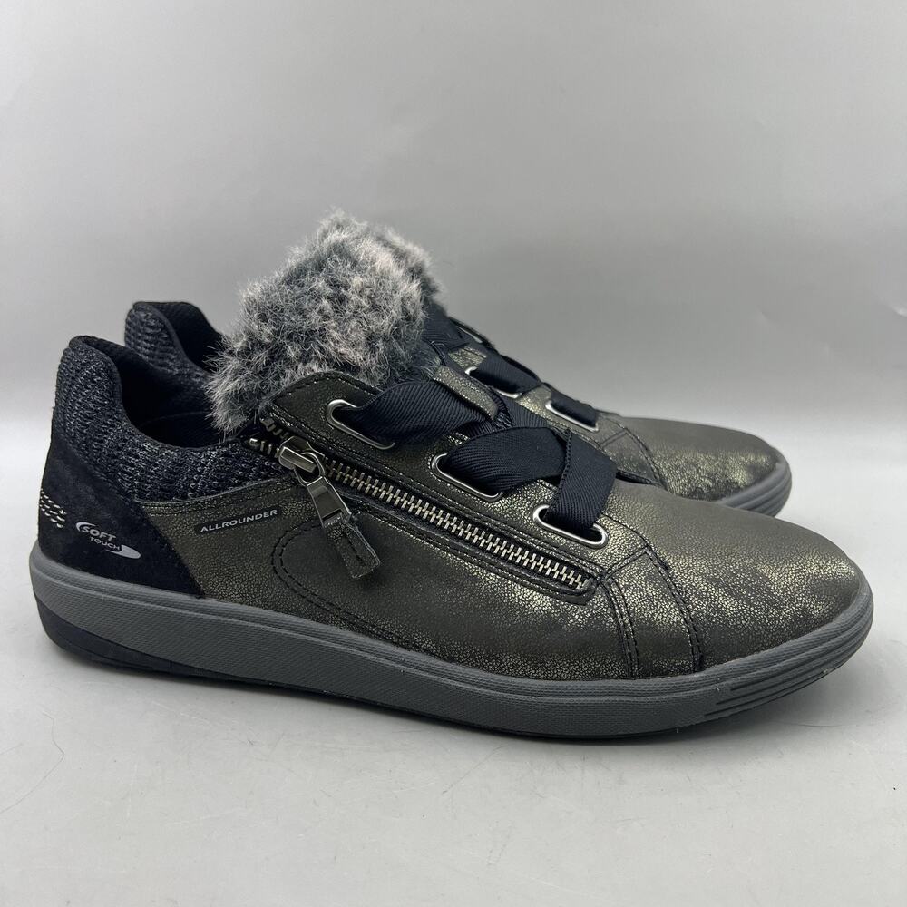 Mephisto Ma Bella Side Zip Shoes Women Size 10 Gray Bronze Faux Fur Sneakers
